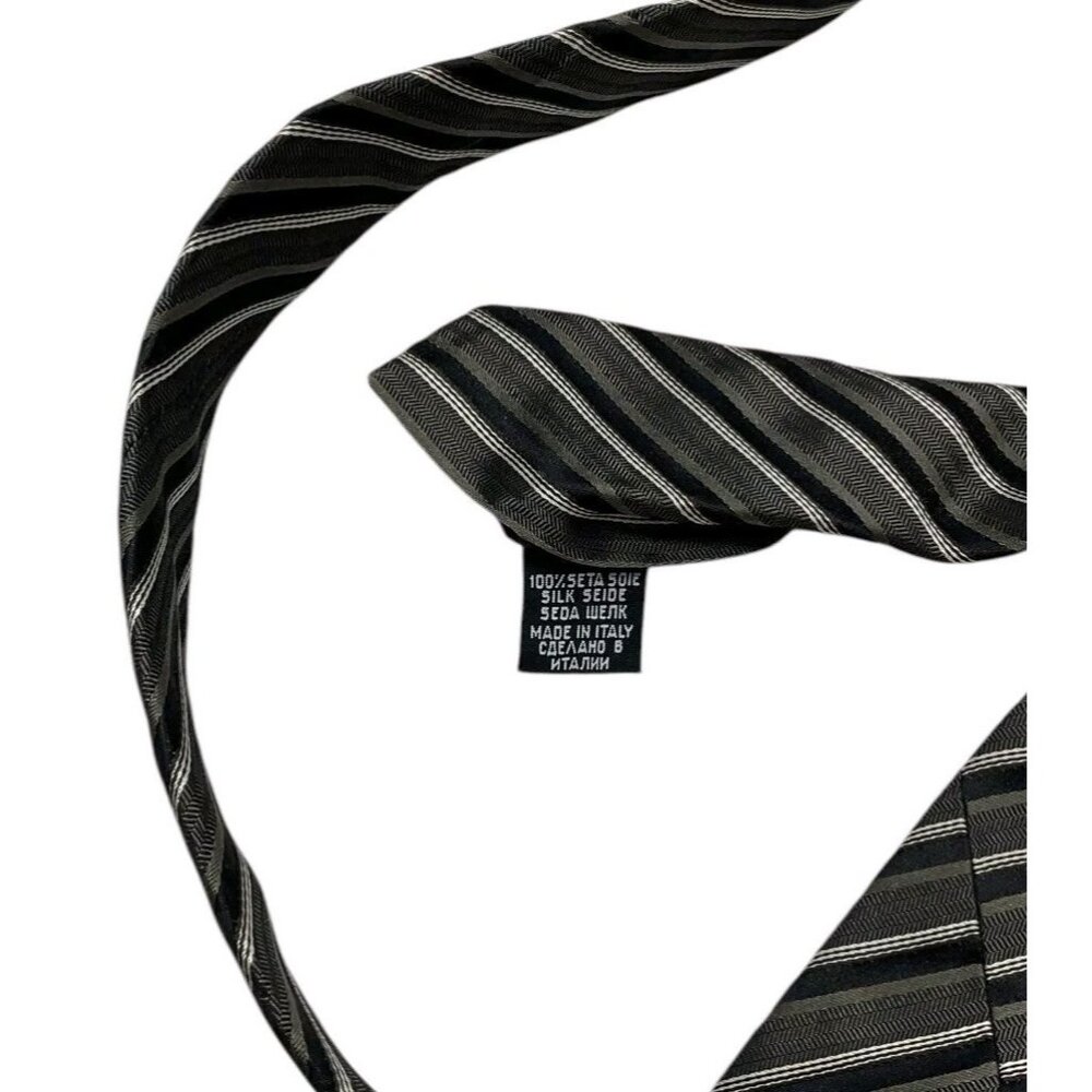 HUGO BOSS Men's 100% Silk Necktie LUXURY Tie Gray Brown Striped W:3.5" EUC - Picture 3 of 4